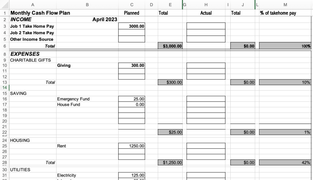 Budgeting Spreadsheet